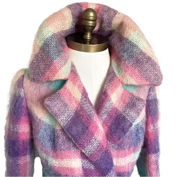 Vintage Pastel Colourful Plaid Mohair Long Coat - S/6-8US ๐ธ - Picture 5 of 14